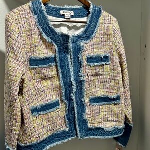 Nanette Lepore Denim Trimmed Boucle Jacket, XL NWT